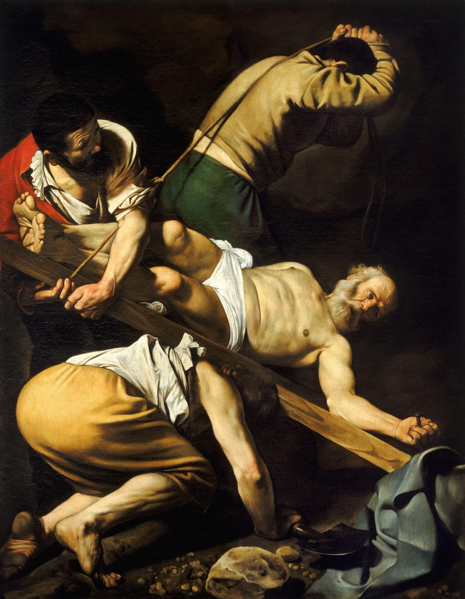 Caravaggio's Crucifixion of St. Peter, the apostle crucified head downward
