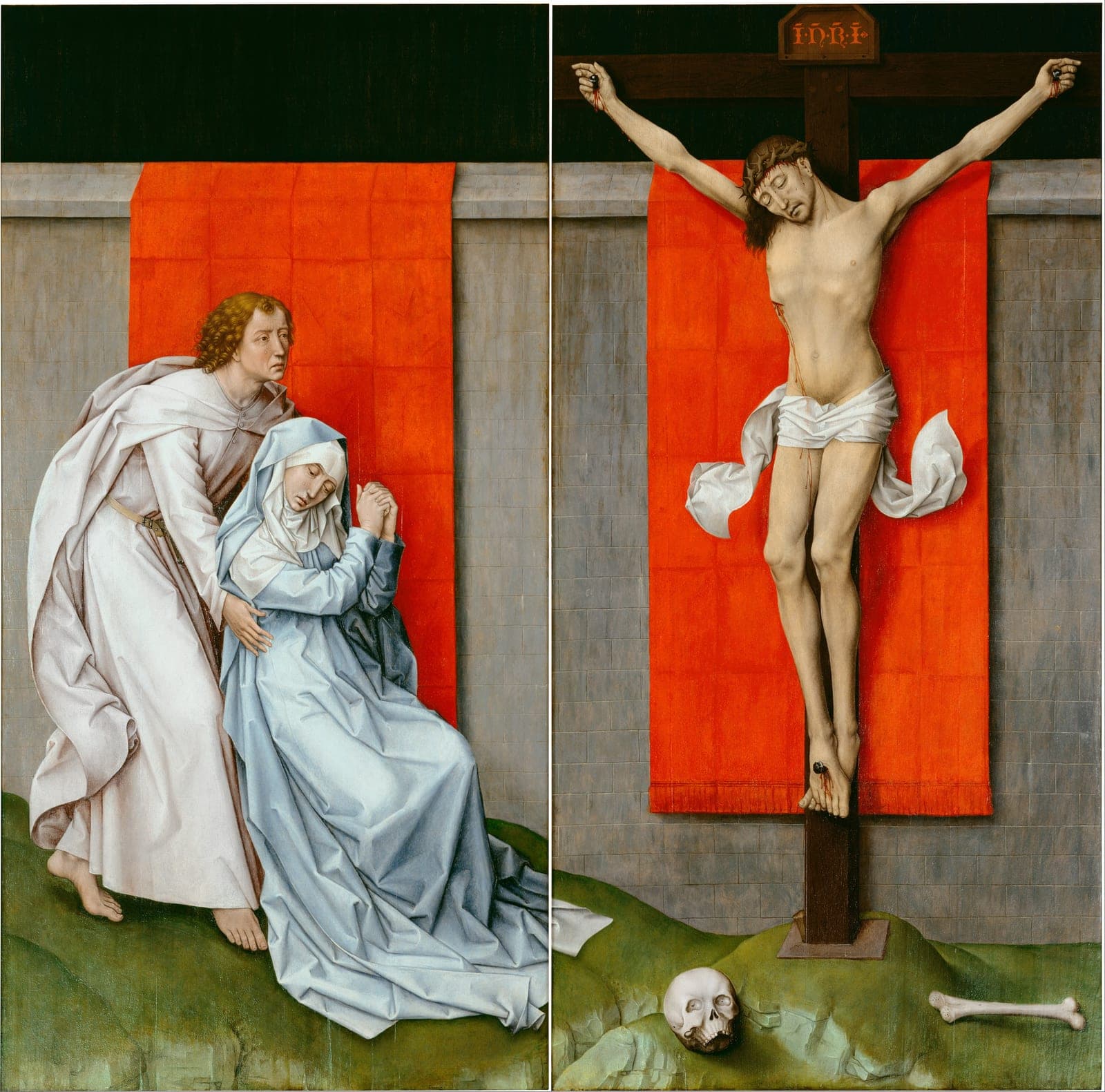 St. John and the Virgin Mary standing at the foot of the Cross