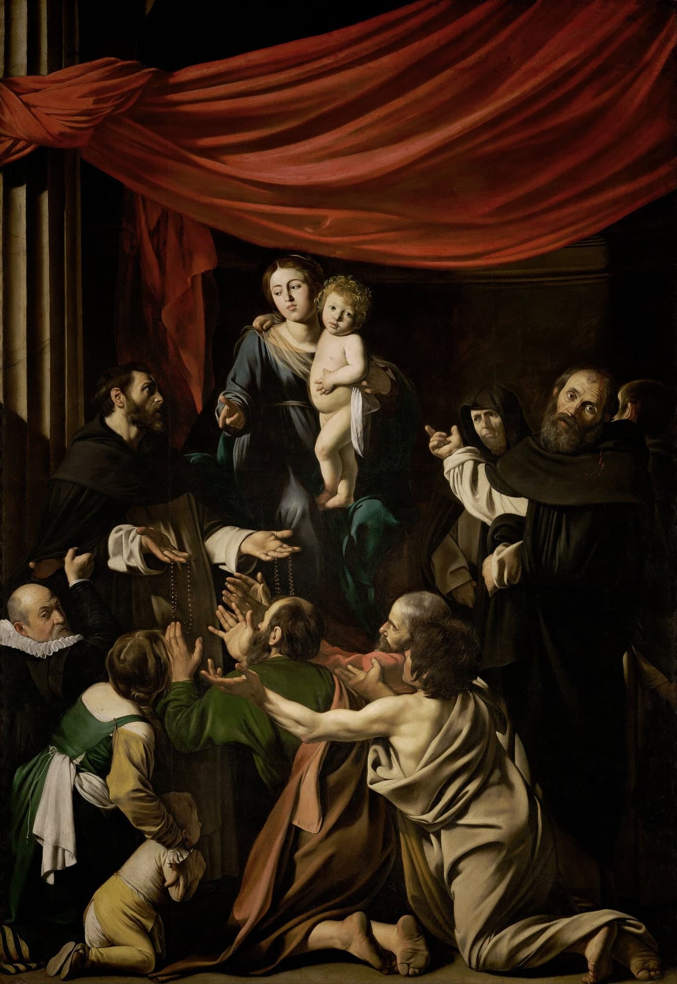 The Madonna of the Rosary — Caravaggio, 1607 (St. Dominic receives the rosaries)